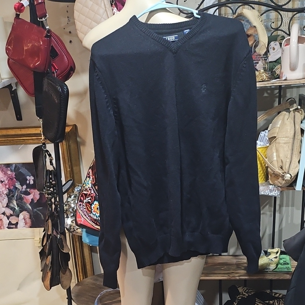 Black V-Neck Sweater with Ribbed Texture